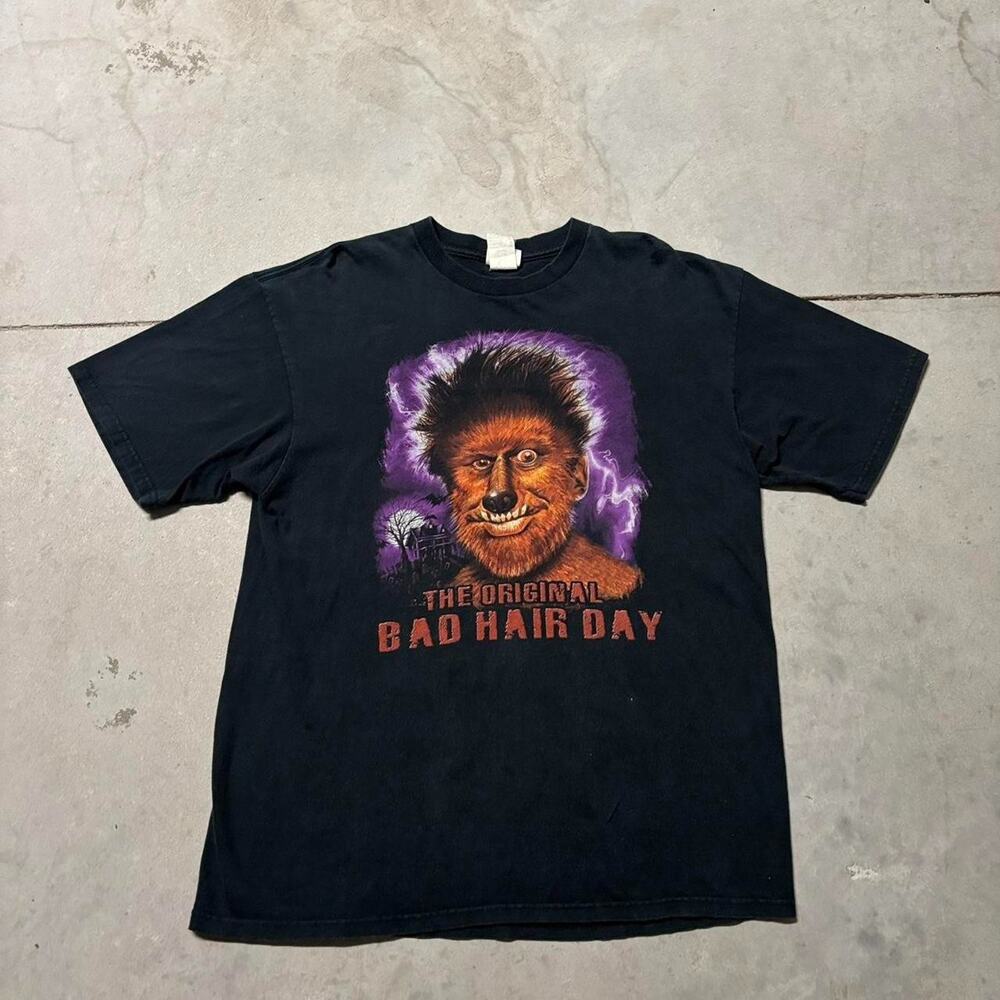 VTG WEREWOLF ORIGINAL BAD HAIR DAY T SHIRT TEE JAYS XL BLACK 90s HORROR MONSTERS